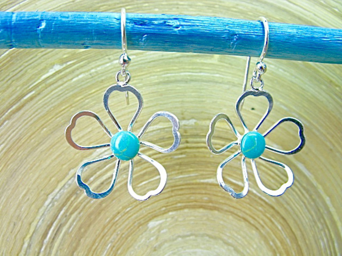 Turquoise Filigree Lace Flower 925 Sterling Silver Earrings