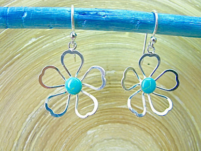 Turquoise Filigree Lace Flower 925 Sterling Silver Earrings