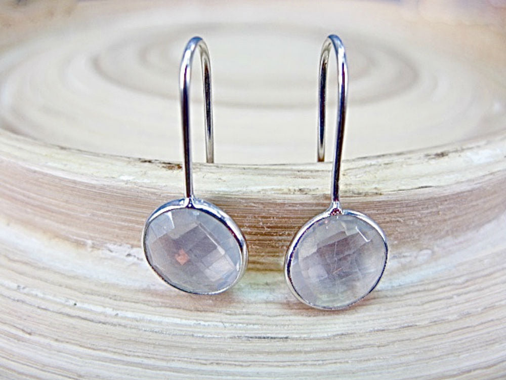 Rock Crystal Round 925 Sterling Silver Long Ear Wire Earrings