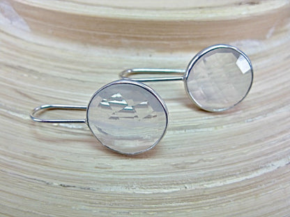 Large Rock Crystal Round 925 Sterling Silver Long Ear Wire Earrings