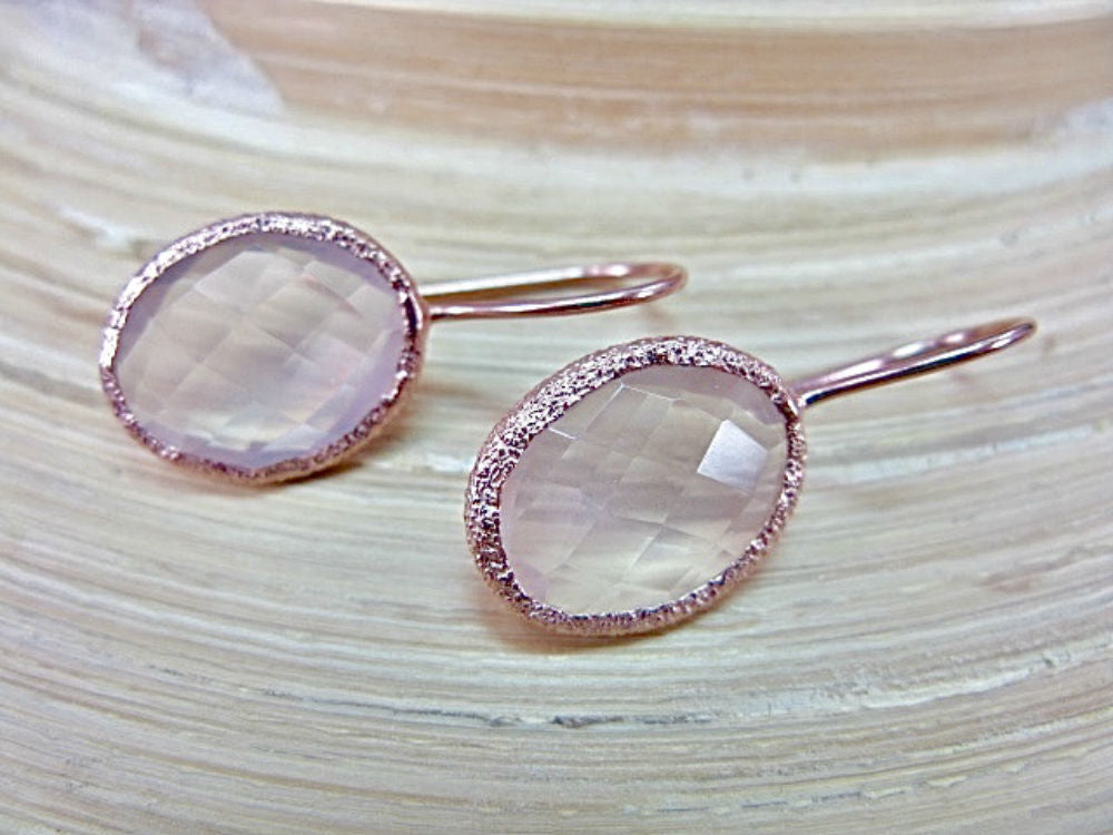 Pink Quartz Oval Shaped 925 Sterling Silver Long Ear Wire Earrings