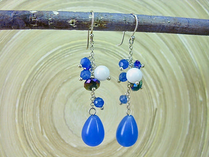 Blue Chalcedony Agate 925 Sterling Silver Earrings