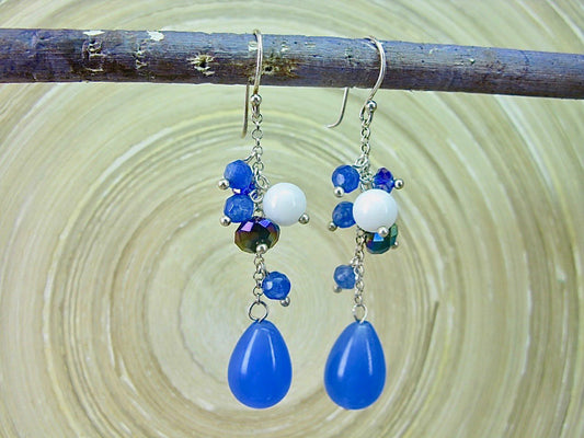 Blue Chalcedony Agate 925 Sterling Silver Earrings