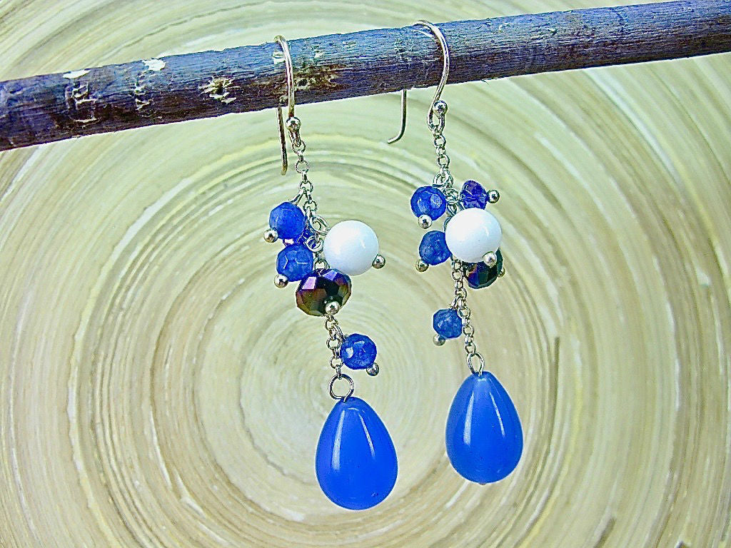 Blue Chalcedony Agate 925 Sterling Silver Earrings