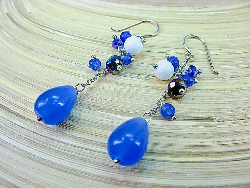 Blue Chalcedony Agate 925 Sterling Silver Earrings