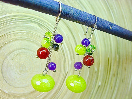 Agate Carnelian Peridot Amethyst 925 Sterling Silver Earrings