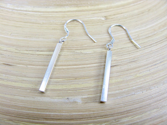 Plain Bar Elongated Dangle 925 Sterling Silver Earrings