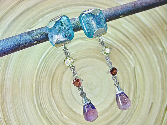 Citrine Jasper Garnet Multi Gemstone Dangle 925 Sterling Silver Earrings