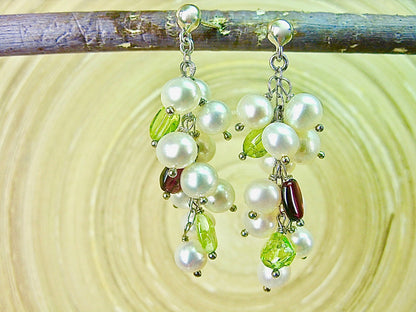 Pearl Garnet Peridot Dangle 925 Sterling Silver Earrings