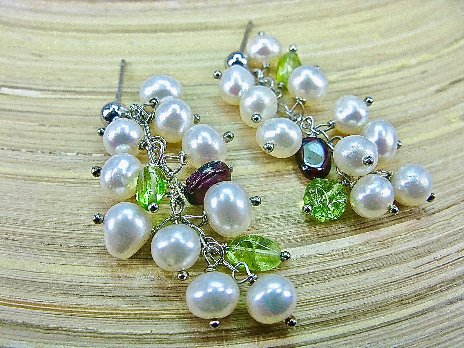 Pearl Garnet Peridot Dangle 925 Sterling Silver Earrings