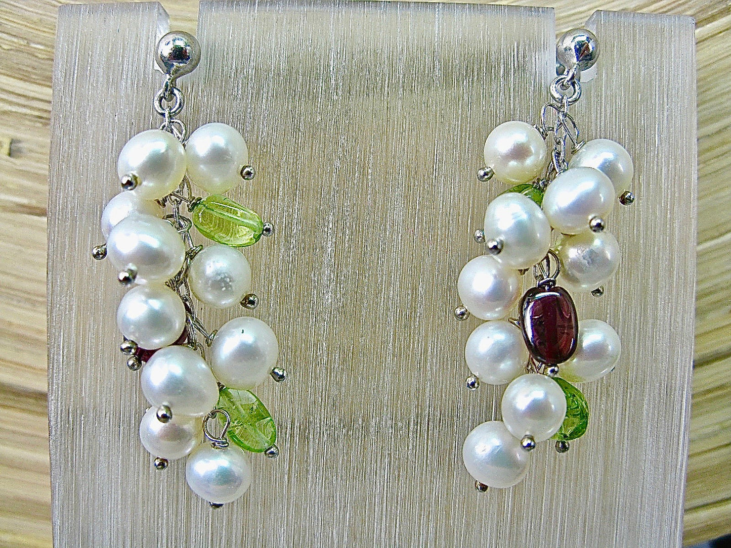 Pearl Garnet Peridot Dangle 925 Sterling Silver Earrings