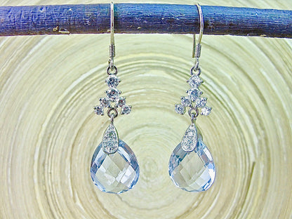 Blue Crystal Pear Shaped Dangle 925 Sterling Silver Earrings