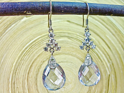 Blue Crystal Pear Shaped Dangle 925 Sterling Silver Earrings