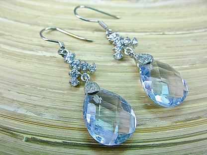 Blue Crystal Pear Shaped Dangle 925 Sterling Silver Earrings