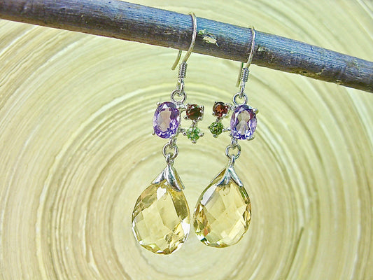 Yellow Crystal Garnet Peridot 925 Sterling Silver Earrings