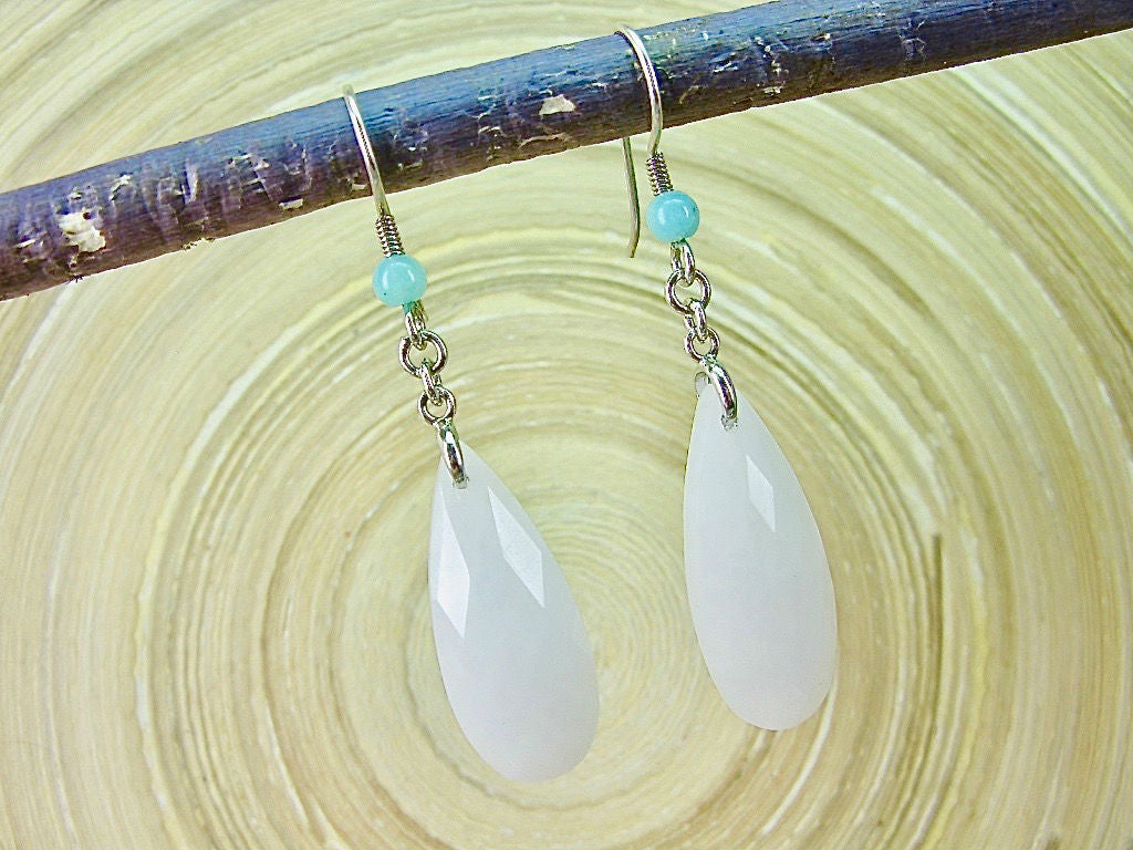 White Agate Dangle 925 Sterling Silver Earrings