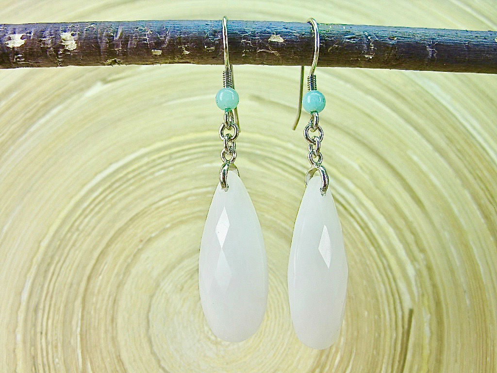 White Agate Dangle 925 Sterling Silver Earrings