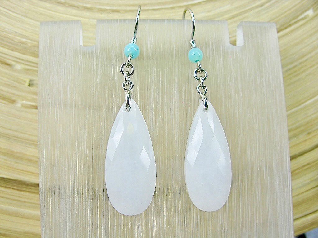 White Agate Dangle 925 Sterling Silver Earrings