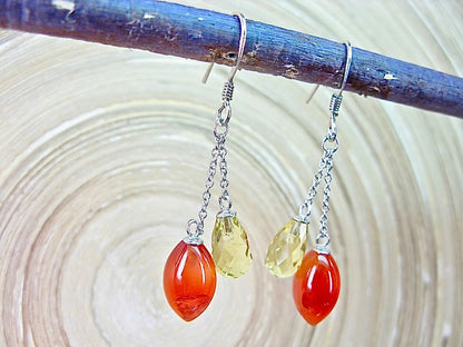 Carnelian Lime Quartz 925 Sterling Silver Earrings