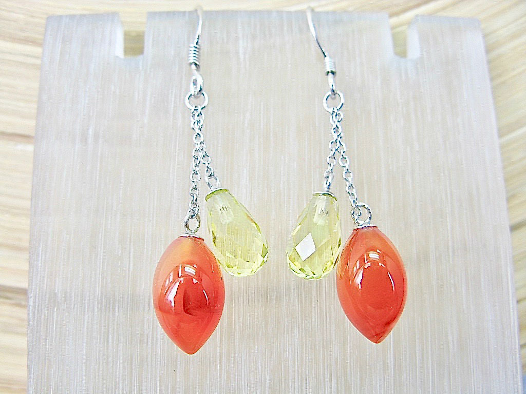 Carnelian Lime Quartz 925 Sterling Silver Earrings