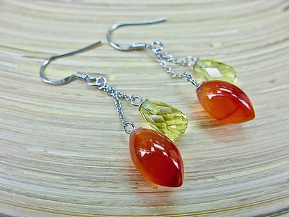 Carnelian Lime Quartz 925 Sterling Silver Earrings