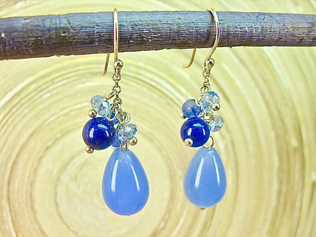 Blue Chalcedony Agate 925 Sterling Silver Earrings