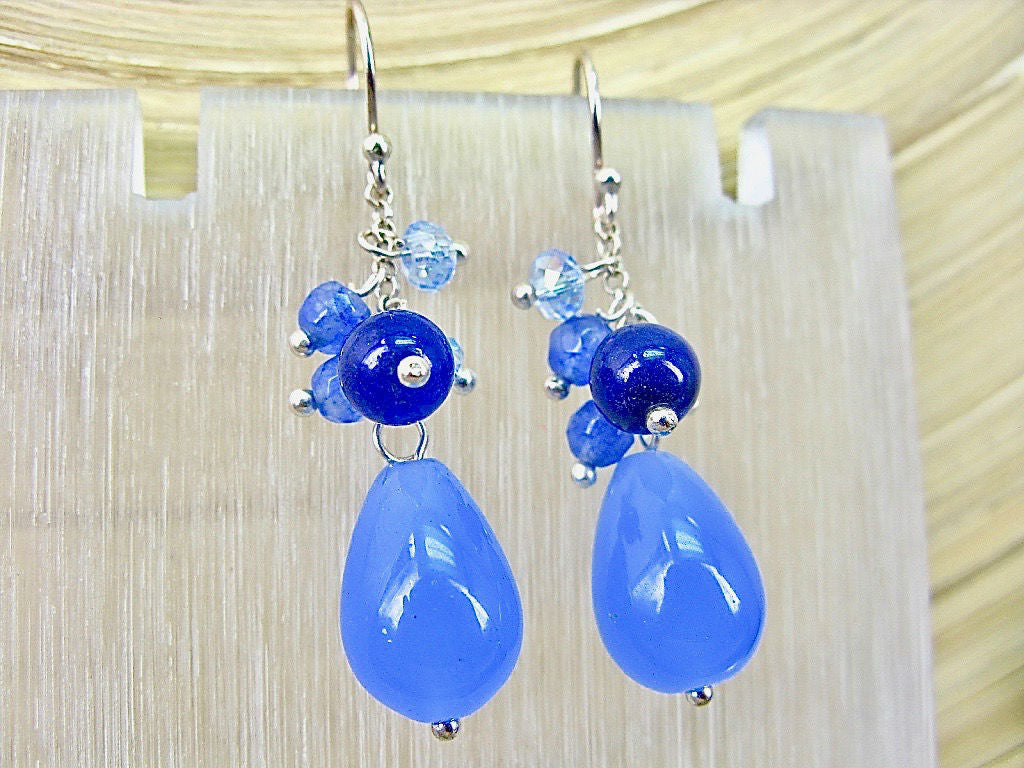 Blue Chalcedony Agate 925 Sterling Silver Earrings