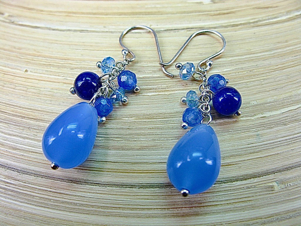 Blue Chalcedony Agate 925 Sterling Silver Earrings