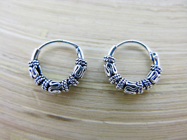 10mm Balinese Round Oxidized 925 Sterlings Silver Hoop Earrings