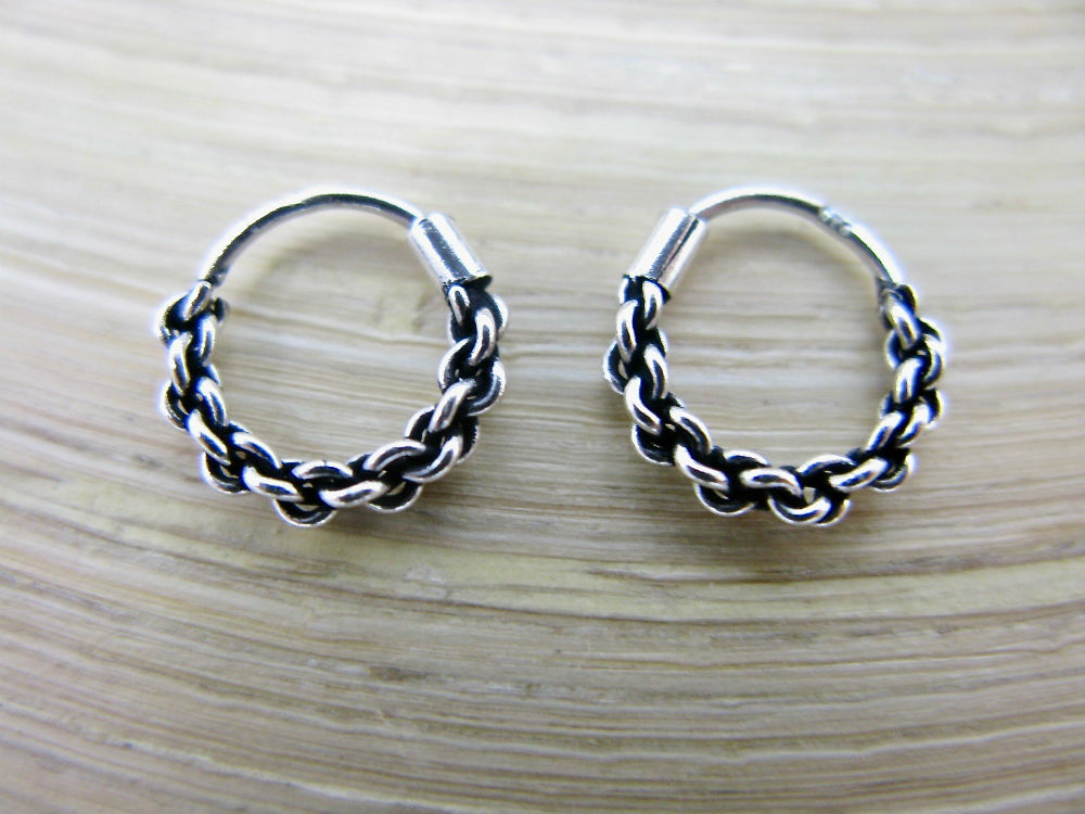 10mm Balinese Oxidized Hoop Earrings in 925 Sterling Silver