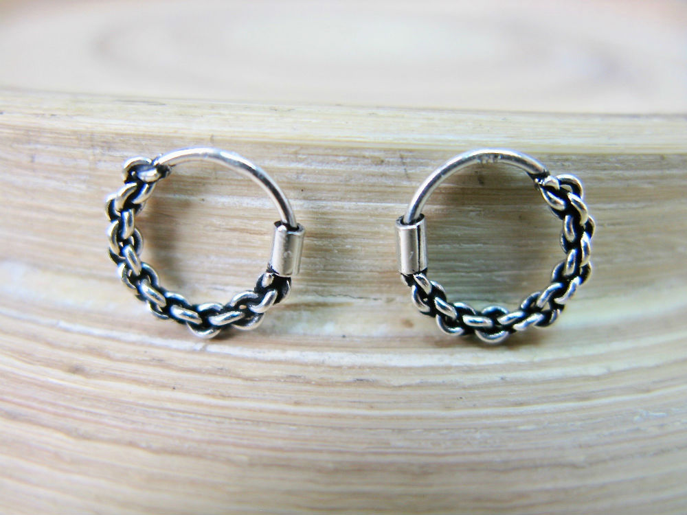 10mm Balinese Oxidized Hoop Earrings in 925 Sterling Silver