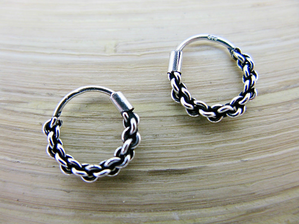 10mm Balinese Oxidized Hoop Earrings in 925 Sterling Silver