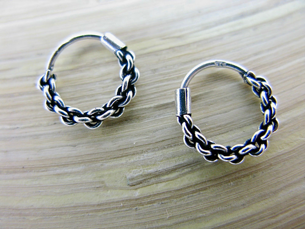 10mm Balinese Oxidized Hoop Earrings in 925 Sterling Silver