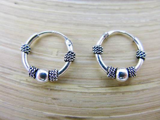 12mm Balinese Oxidized Hoop Earrings in 925 Sterling Silver