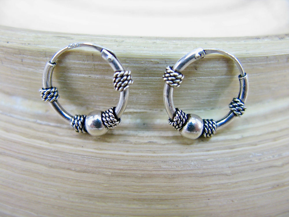 12mm Balinese Oxidized Hoop Earrings in 925 Sterling Silver