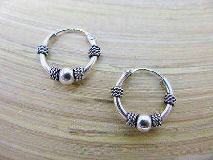 12mm Balinese Oxidized Hoop Earrings in 925 Sterling Silver