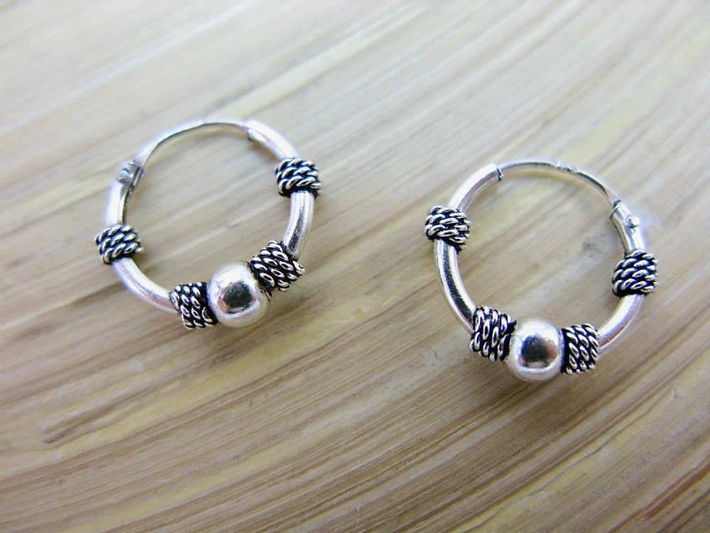 12mm Balinese Oxidized Hoop Earrings in 925 Sterling Silver