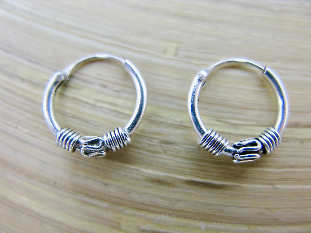 12mm Balinese Oxidized Hoop Earrings in 925 Sterling Silver