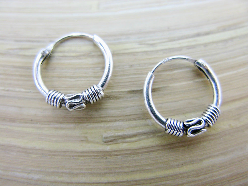 12mm Balinese Oxidized Hoop Earrings in 925 Sterling Silver