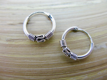 12mm Balinese Oxidized Hoop Earrings in 925 Sterling Silver