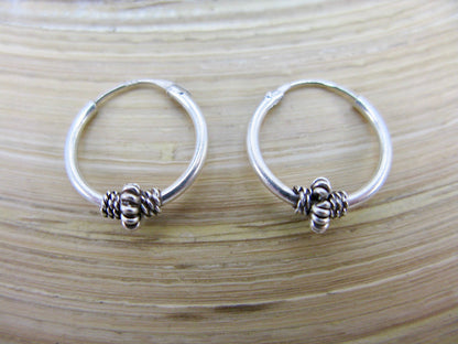 Balinese 14mm Round Oxidized 925 Sterling Silver Hoop Earrings