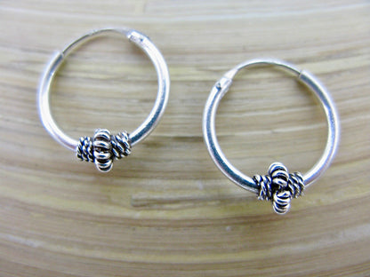 Balinese 14mm Round Oxidized 925 Sterling Silver Hoop Earrings