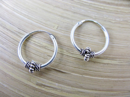 Balinese 14mm Round Oxidized 925 Sterling Silver Hoop Earrings