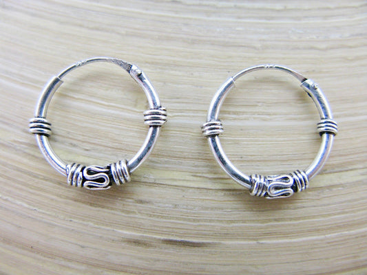 14mm Balinese Oxidized 925 Sterling Silver Hoop Earrings