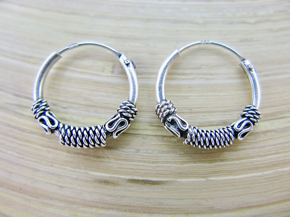 14mm Balinese Oxidized 925 Sterling Silver Hoop Earrings