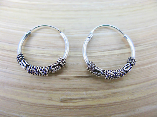 16mm Balinese Oxidized Hoop Earrings in 925 Sterling Silver