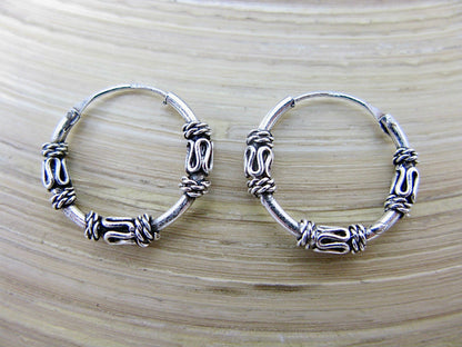 16mm Balinese Oxidized Hoop Earrings in 925 Sterling Silver