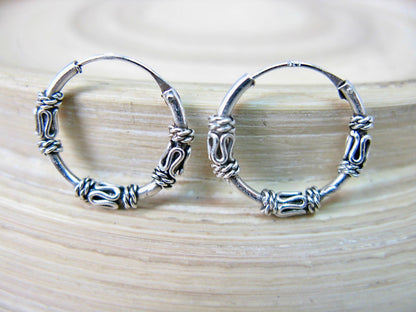 16mm Balinese Oxidized Hoop Earrings in 925 Sterling Silver