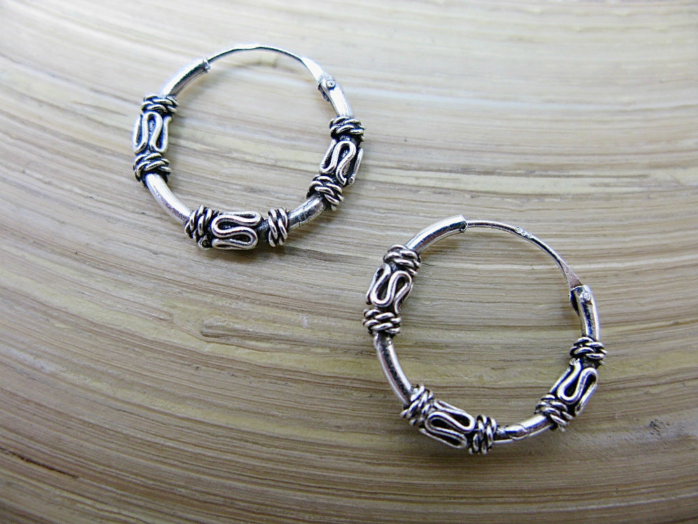 16mm Balinese Oxidized Hoop Earrings in 925 Sterling Silver