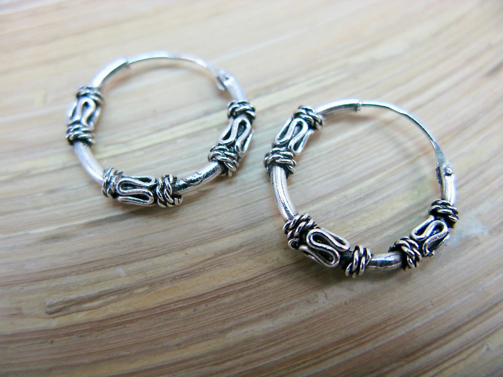 16mm Balinese Oxidized Hoop Earrings in 925 Sterling Silver